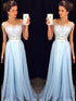 A-Line/Elegant Sleeveless Sheer Neck Applique Chiffon Prom Dresses