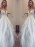 A-Line/Elegant Spaghetti Straps Sleeveless Floor-Length Tulle Prom Dresses