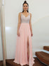 A-Line/Elegant Straps Beading Sleeveless Chiffon Floor-Length Prom Dresses