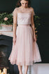 A-Line/Princess Tulle Short Sleeves Scoop Tea-Length Two Piece Dresses PD412