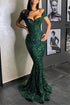 Portrait Sweetheart Sequined Long Mermaid Prom Dress with Ruffles