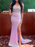 Abbott | Light Purple Mermaid Scoop Neck Sequins Prom Dresses With Split