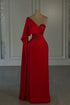 Amazing Column Chiffon One Shoulder Cap Sleeve Red Prom Dress With Rhinestone