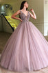 Amazing Long Ball Gown V-neck Tulle Prom Dress with Beading