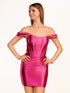 Fuchsia Sheath Off the Shoulder Short Satin Homecoming Dress