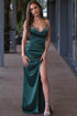 Ariane | Dark Green V Neck Beaded Satin Mermaid Prom Dress With Split