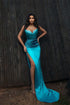 V-Neck Mermaid Satin Prom Gown with High Split and Pleats