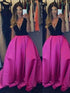 Ball Gown Sleeveless V-neck Ruffles Floor-Length Satin Prom Dresses