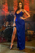 Simple Royal Blue Sweetheart Long Evening Dress with Pleated Slit