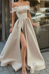 Off The Shoulder A-Line Long Prom Dress with Front Split