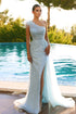 Elegant Long Mermaid One Shoulder Tulle Sequins Prom Dress with Slit