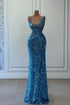 Beautiful Long A-line Blue V-neck Sequined Sleeveless Prom Dress