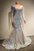 Beautiful Long Mermaid Lace Long Sleeves Evening Dress With Train