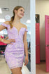 Beautiful Off-the-shoulder Lilac V-neck Homecoming Dress With Lace
