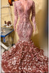 Beautiful V-Neck Long Sleeves Lace Mermaid Prom Dress with Appliques