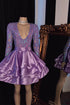 Beautiful V-neck Mini Prom Dress With Long Sleeves