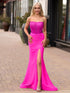 Arana| Fuchsia Mermaid Strapless Satin Long Prom Dresses With Beading