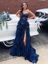 Cressie | Sweetheart Navy Blue Appliques A-line Ruffle Long Prom Dress