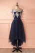 Cute Dark Blue Tulle Lace High Low Prom Dress Evening Dresses PG421