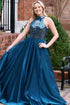 Dalley | Teal Cut Glass Mirror Halter Long Formal Dress