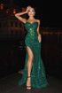 Dark Green Sparkly Long Mermaid Sweetheart Sequins Prom Dresses with Slit