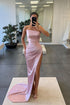 Long Mermaid Strapless Sleeveless Satin Prom Dress with Slit