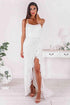 Slit Mermaid Strapless Spaghetti Straps Prom Dress with Lace Applique