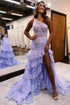 Amazing Column Satin Sleeveless Prom Dress With Ruffles Split