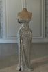 Designer Column Sequined Strapless Sleeveless Prom Dresses With Ruffles