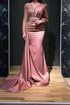 Designer Long Pink Beading Lace Evening Dress With Long Sleeves