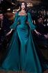 Dignified Green Square Neckline Long Sleeve Column Floor-length Wedding Dresses with Train