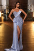 Elegant A-line Sleeveless Sequined Satin Prom Dress With Slit