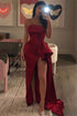 Elegant Long A-line Strapless Satin Prom Dress with Slit