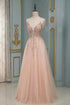 Elegant Long A-line V-neck Sequins Tulle Backless Prom Dress