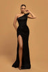 Elegant Long Black One Shoulder Mermaid Evening Dresses With Slit