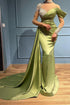 Elegant Long Mermaid High Neck Satin Lace Prom Dresses with Sleeves