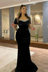 Elegant Long Mermaid Off the Shoulder Velvet Formal Prom Dresses with Sleeves