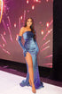 Elegant Long Mermaid One Shoulder Long Sleeve Prom Dress With Slit