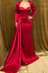 Elegant Long Strapless Red Satin Mermaid Prom Dress With Long Sleeves