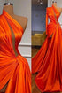 Elegant One Shoulder Long Sleeves Split Front Prom Dress