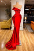 Elegant Red Long Mermaid Strapless Satin Formal Prom Dresses