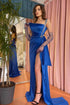 Elegant Royal Blue One Shoulder Long Prom Dresses With Glitter