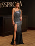 Eluned | Black One Shoulder Sheath Beaded Prom Dress With Split