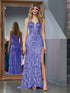 Purple Sheath Sequins Long Prom Dress with Slit