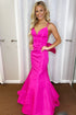 Evynn | Hot Pink V-Neck Bow-Back Trumpet Long Gown