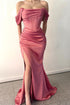 Fabulous Floor Length Off-The-Shoulder Mermaid Satin Prom Dress with Split