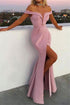 Fashion Pink Off-The-Shoulder Mermaid Floor-Length Prom Dresses