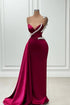 Fashionable Long Burgundy Mermaid One Shoulder Beading Satin Prom Dress