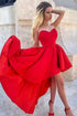 Red High Low Sweetheart Satin Short Prom Dress