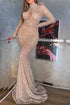 Long Mermaid High Neck Sequins Prom Dress with Sleeves